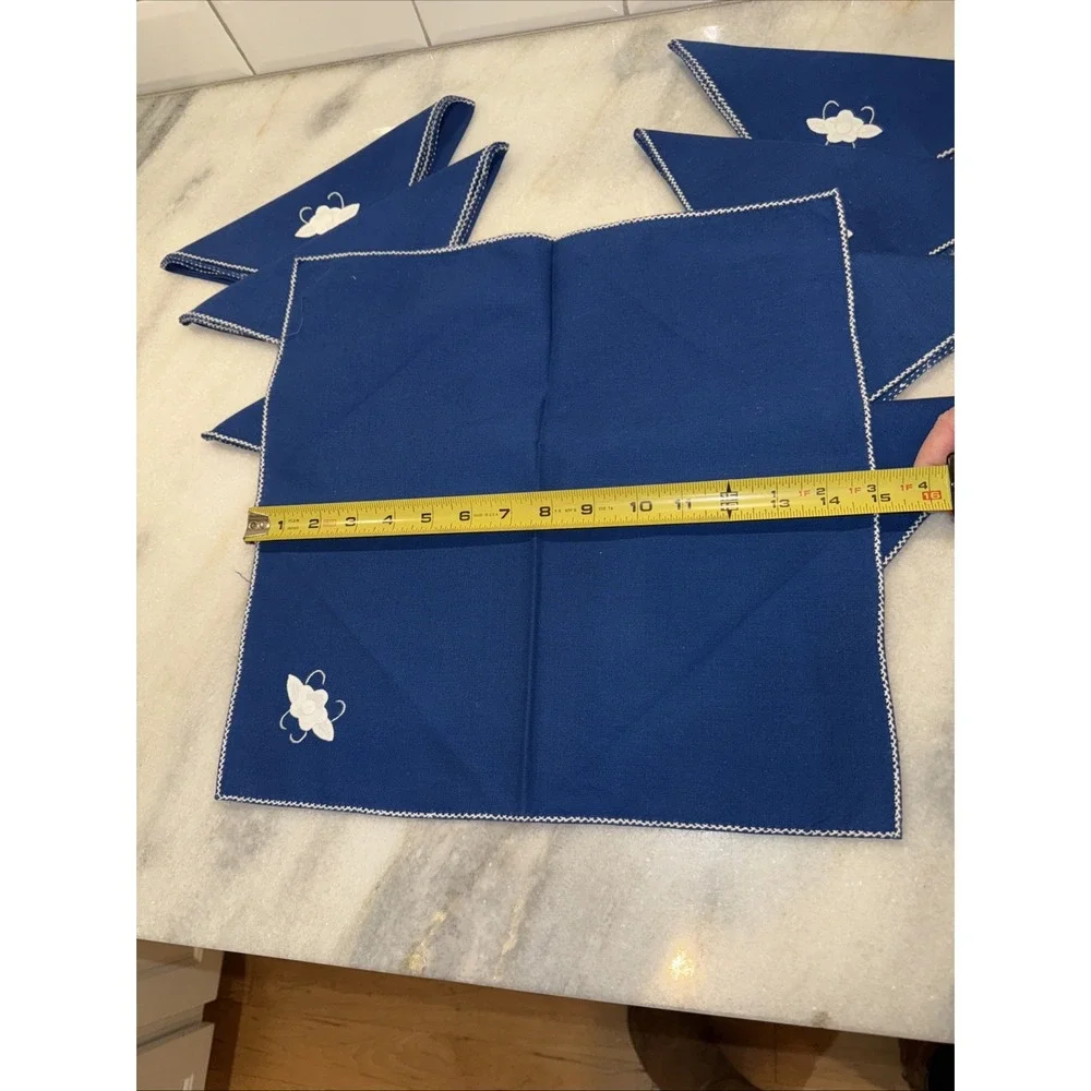 Vintage Navy Blue Applaud White Flowers Napkins Set Of‎ 8